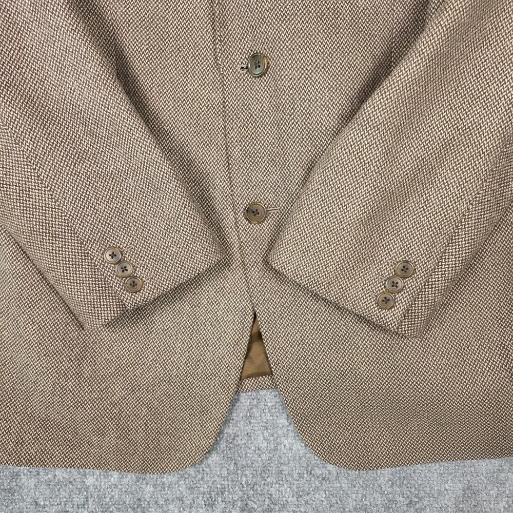 Adolfo Blazer Mens 44L Brown Herringbone Tweed Lambswool Sport Coat‎ Classic Vtg